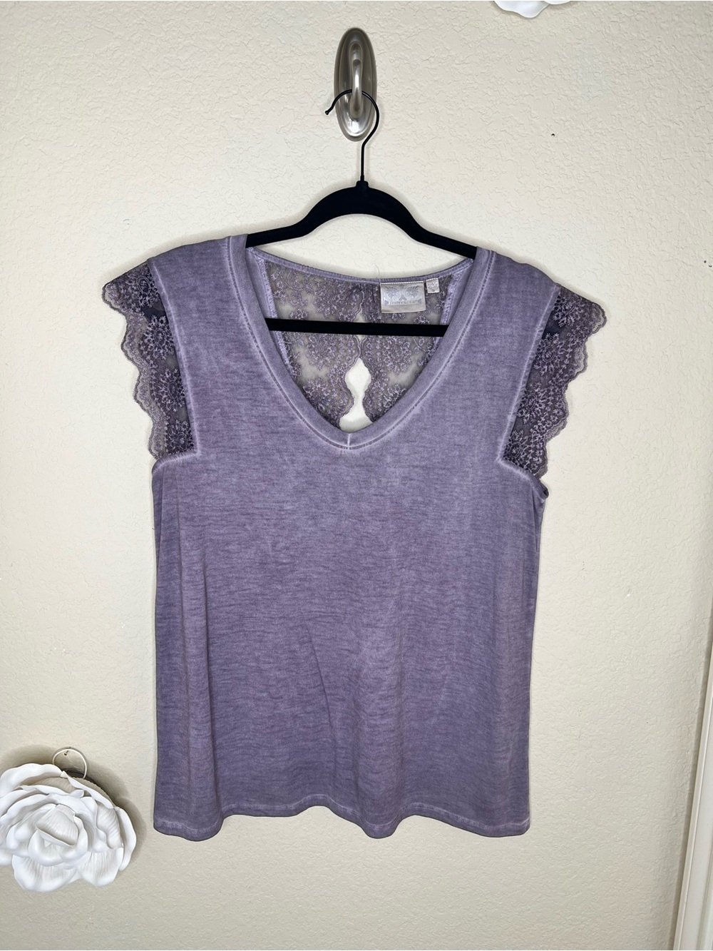 NTM: Dantelle Lavender Oil Dyed Lace Open Back Boho Top Large